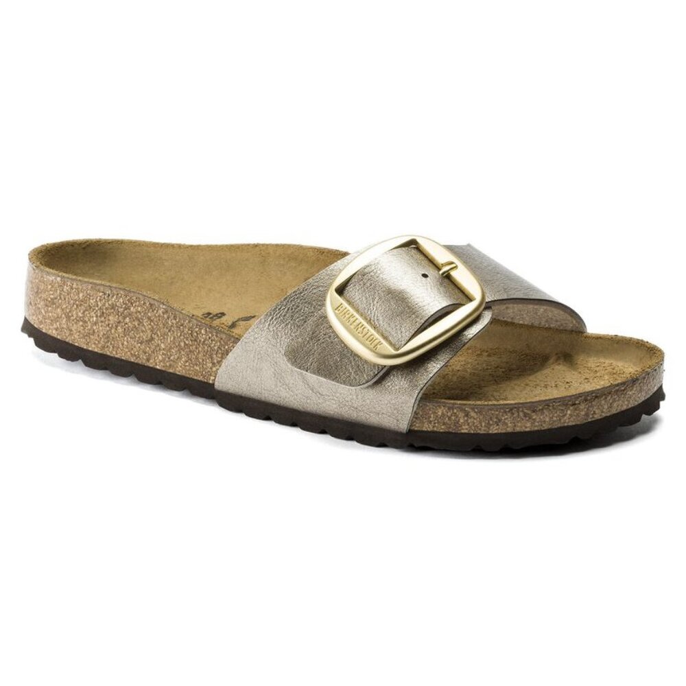 Birkenstock Madrid Metallic Gold Single Strap Slide with Buckle